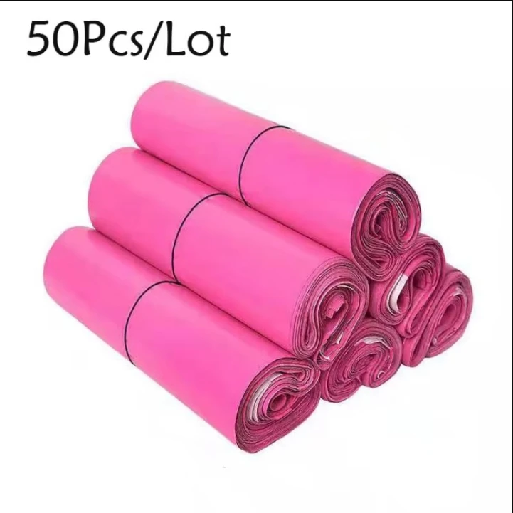 50Pcs/Lots PE Plastic Self-Seal Mailbag Light Pink Poly Envelope Waterproof Postal Courier Bags Delivery Package Packaging