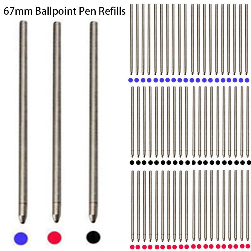 5/10/50 PCS 67mm Pen Refill Metal Ballpoint Pen Refills Office School Supplies Stationery Gifts Blue Black Pen Refills