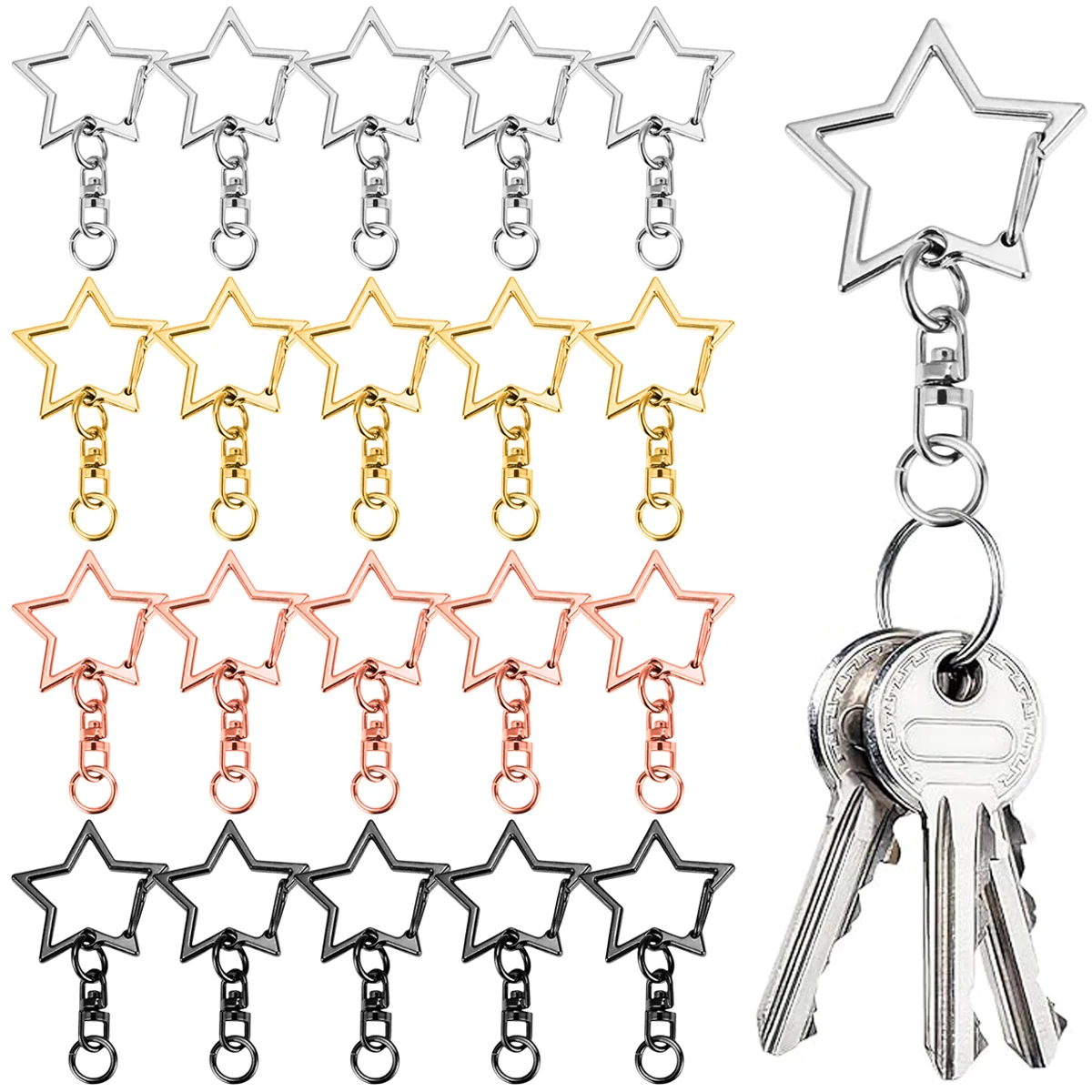 5/15/25/50 Sets Star Shaped Snap Keychain Lobster Claw Clasp with Hanging Buckle Jump Ring for DIY Crafts Jewelry Accessory Gift