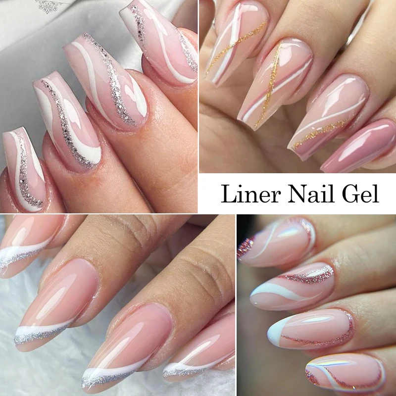 5ml Metallic Painting Liner Gel Nail Polish Set Gold Silver Pink Semi-Permanent Line UV Gel Varnish For Drawing French Nails