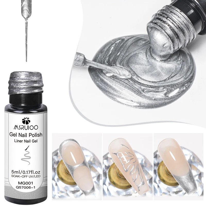 5ml Metallic Painting Liner Gel Nail Polish Set Gold Silver Pink Semi-Permanent Line UV Gel Varnish For Drawing French Nails