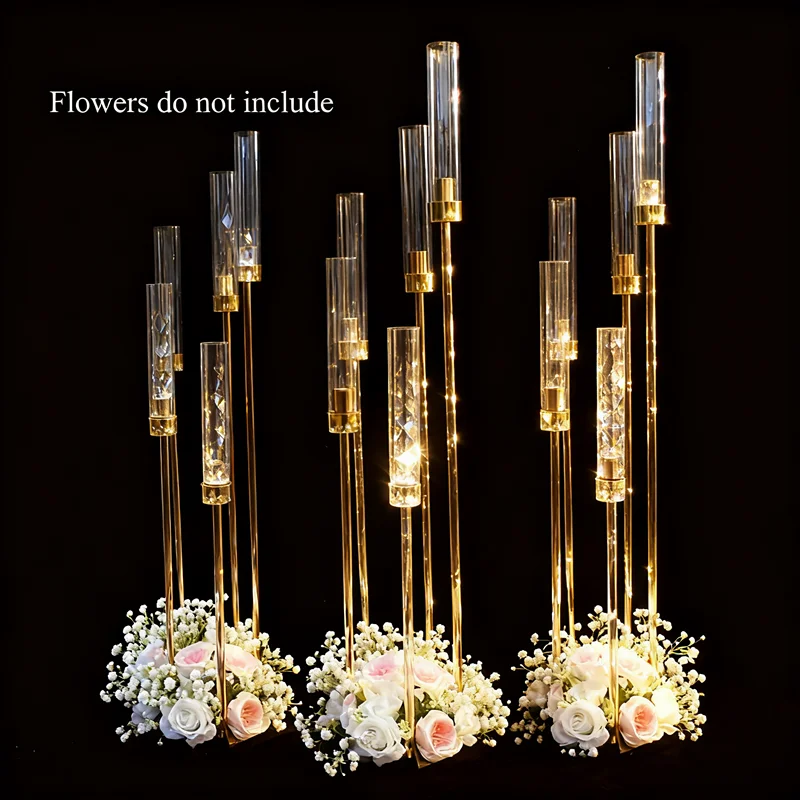 5pcs10 piece, 5 Arm Candle Holder Centerpiece, Silver Candle Holder for Wedding Party Store Store Gold Acrylic Candelabra Candle