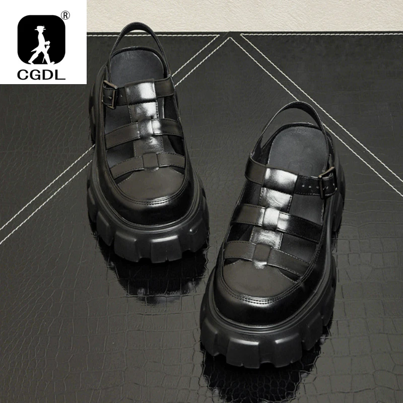 6 Cm Height Platform Mens Genuine Leather Sandals Luxury Handmade Quality 2024 New Designer Black Summer Formal Social Shoes Man