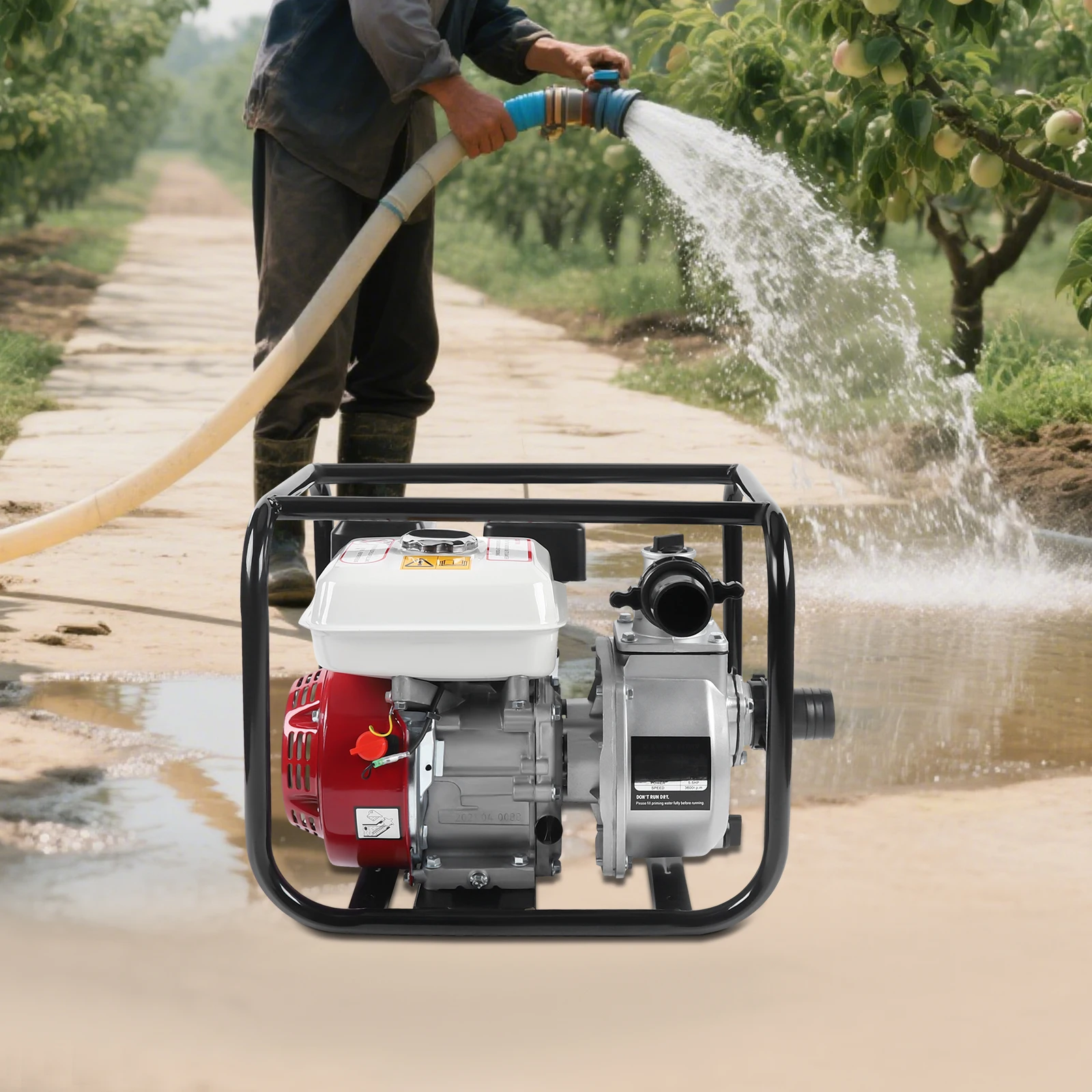 6.5HP Gasoline Water Pump, 210CC 4-Stroke OHV Engine Water Transfer Pump, 2-inch Irrigation Pump 3600RPM 36m³/h Flow 92FT Lift