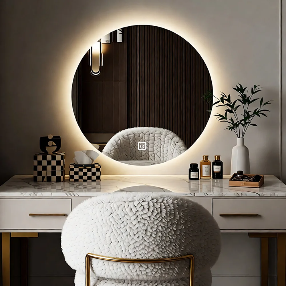 60*60cm Smart Bathroom Mirror LED Lights Wall Mounted Mirror 3 Colors Memory Stepless Dimmable Waterpoof Touch Switch Gogless