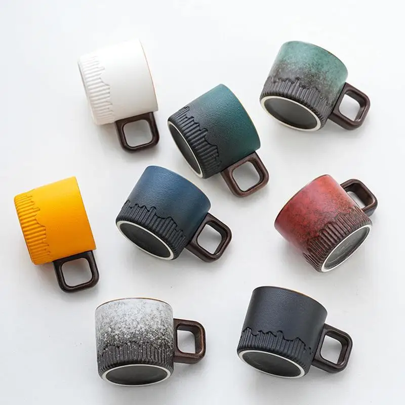 60ml Ceramic Vintage Coffee Cup Water Cup Tea Cup Wooden Handle Coffee Cup Handmade Tea Small Coffee Cup Birthday Gift