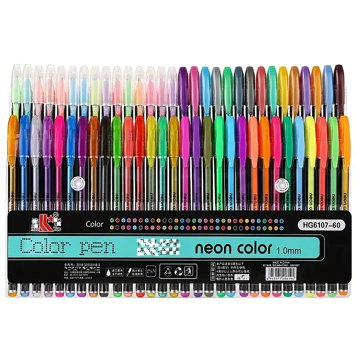 60pcs Multi-Color Pen Set - Glitter, Metallic, Neon, Pastel & Classic Shades - Water-Based Gel Pens for Writing, Drawing