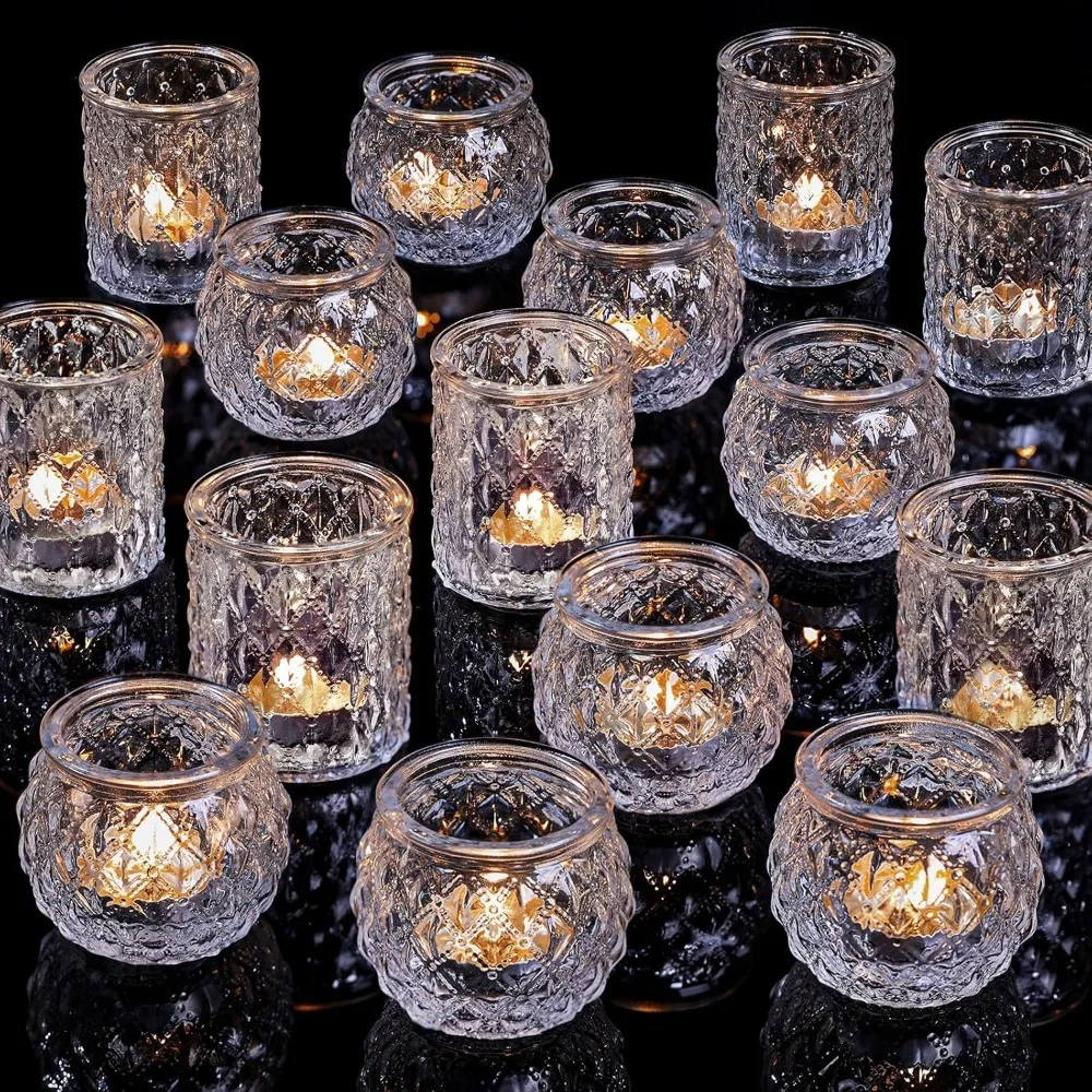 6/12Pcs Blue Votive Candle Holders Glass Candlestick for Party Decoration Tea Lights Candle Holders for Wedding Home Table Decor