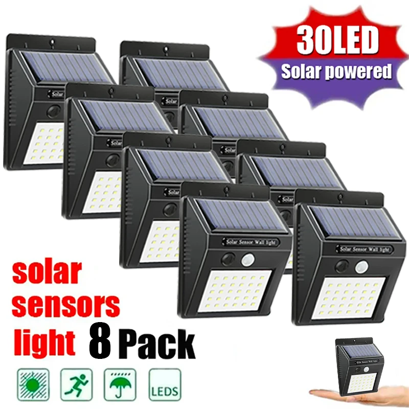 6/30 LED Solar Light PIR Motion Sensor Wall Light Outdoor Solar Lamp Waterproof Solar Powered Sunlight Street Lamp Garden Decor