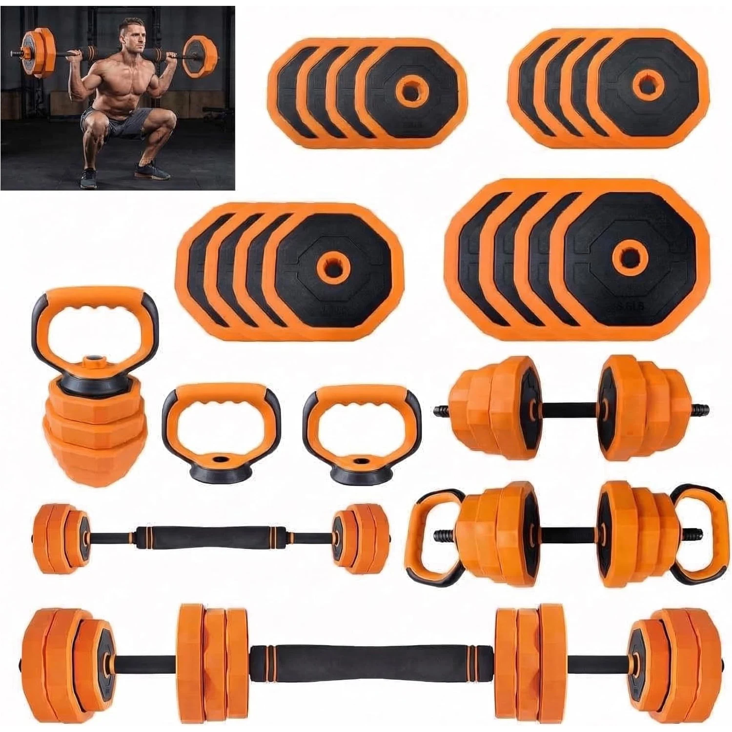 66lbs Free Weight Set with Connector,4 In1 Dumbbells Set Used As Barbell,Kettlebells,Push Up Stand for Home Gym