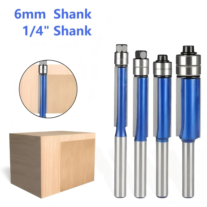 6mm 6.35mm Shank Biaxial Trimming Tool Double Bearing Carbide Flush Trim Router Bits set for Wood Carving Cutter Milling Cutters