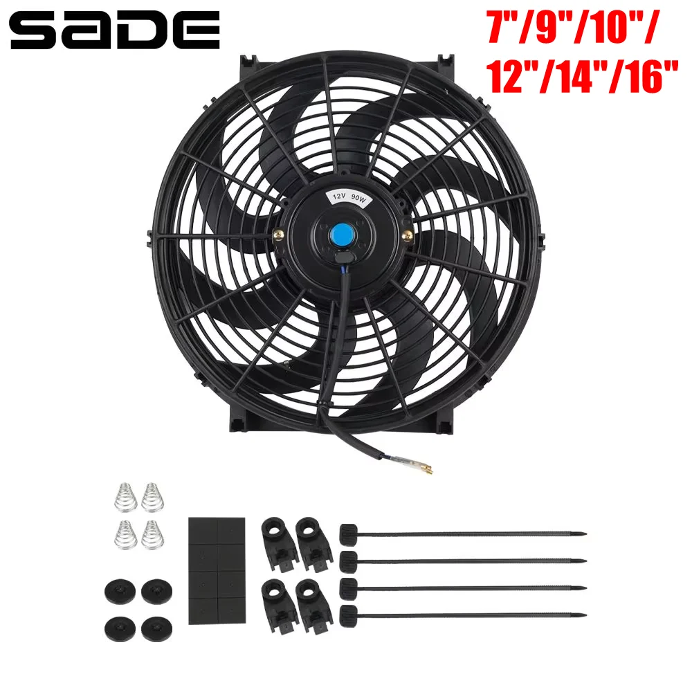7/9/10/12/14/16 Inch Universal 12V 80W Electronic Radiator Cooling Fans Push Pull Blade Electric Cool Mounting Kit