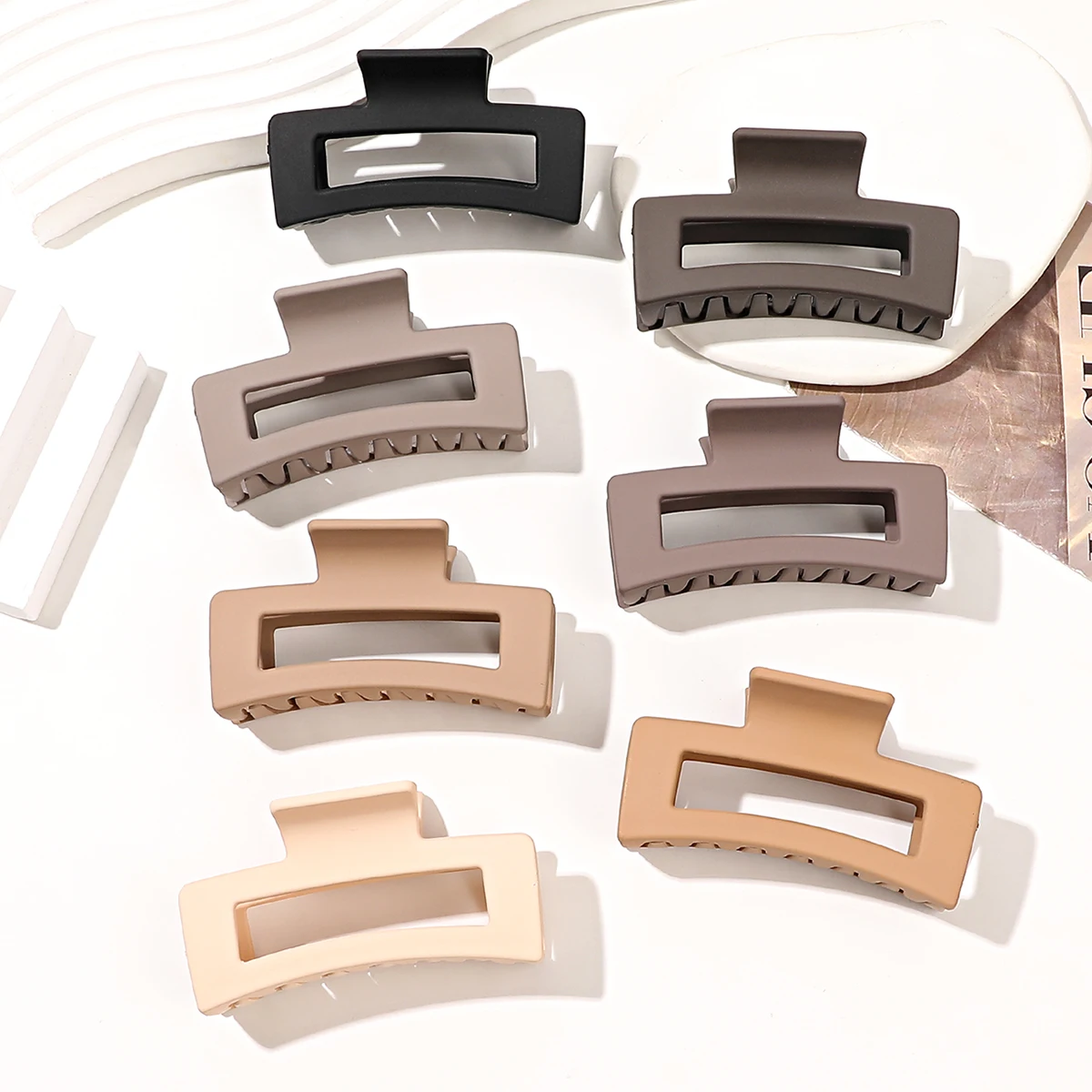 7Pcs 3.4" Medium Square Hair Claw Clips for Women Thick Thin Hair,Strong Hold Matte Banana Jaw Clips Hair Accessories