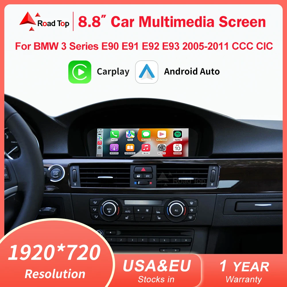 8.8"1920*720 Wireless CarPlay Android Auto Car Multimedia Display for BMW 3 Series E90 E91 E92 E93 5 Series E60 E61 Touch Screen
