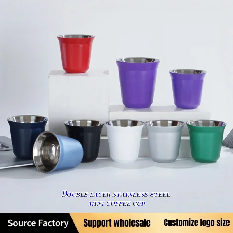 80-160ML Stainless Steel Espresso Coffee Cup Portable Double Layer Office Tea Drinks Mug Cup Mini Whisky Wine cup Customizable