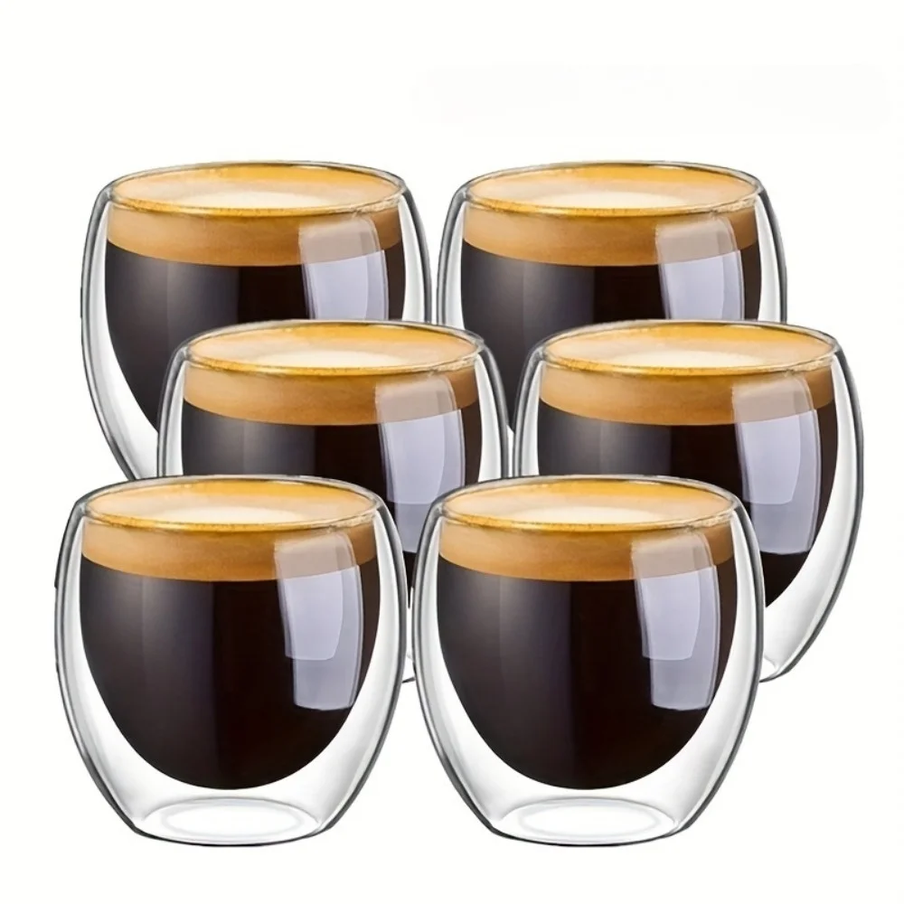 80/150/250/350/450ml Double-Wall Insulated Clear Glass Espresso Cups Perfect for Tea, Coffee, Latte, Cafe, Milk, Restaurant Use