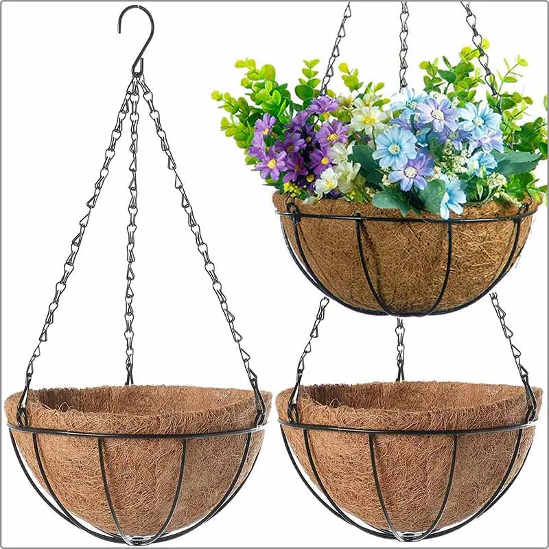 8/10 Inch Round Wire Plant Holder Metal Hanging Basket Coconut Liner Lining Plants Flower Garden Pot for Home Balcony Decoration