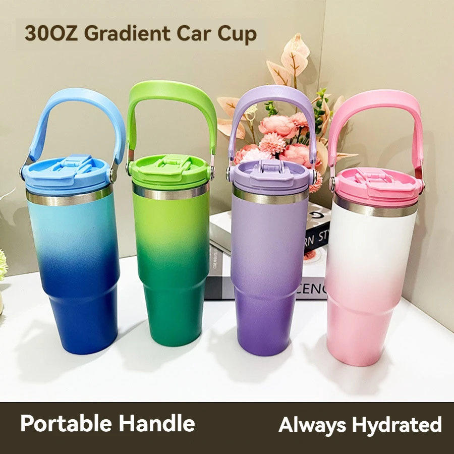 890ML Stainless Steel Thermos Cup with Straw Keep Cold and Hot Car Coffee Cup Portable Vacuum Flask Travel Thermos Water Bottle