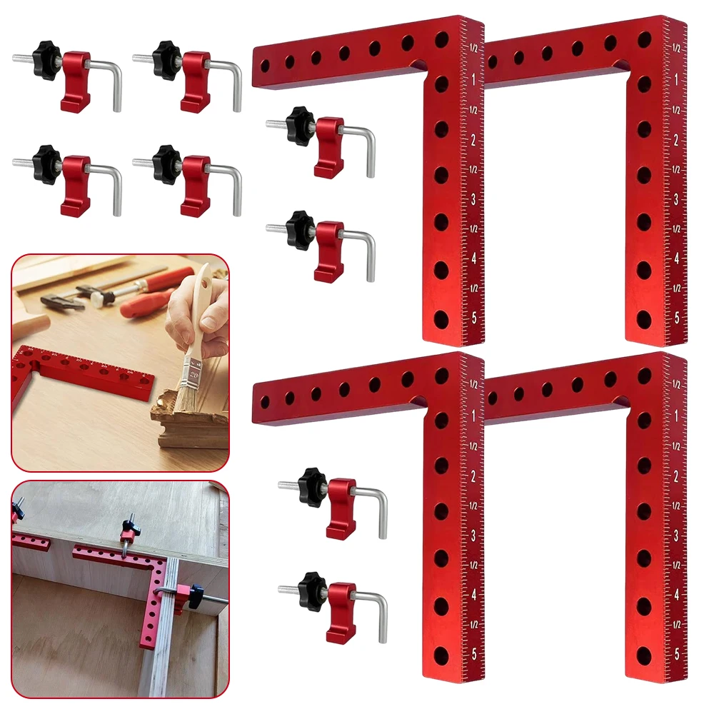90 Degree Positioning Squares Right Angle Clamps 5.5" Aluminum Alloy Fixing Clip Woodworking Corner Clamping Square Tool 4 PACK
