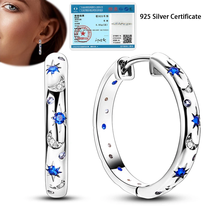 925 Silver Hoop Earrings for Woman Pendientes Zircon Heart Shape Star Eardrop Original Earring Fashion Jewelry