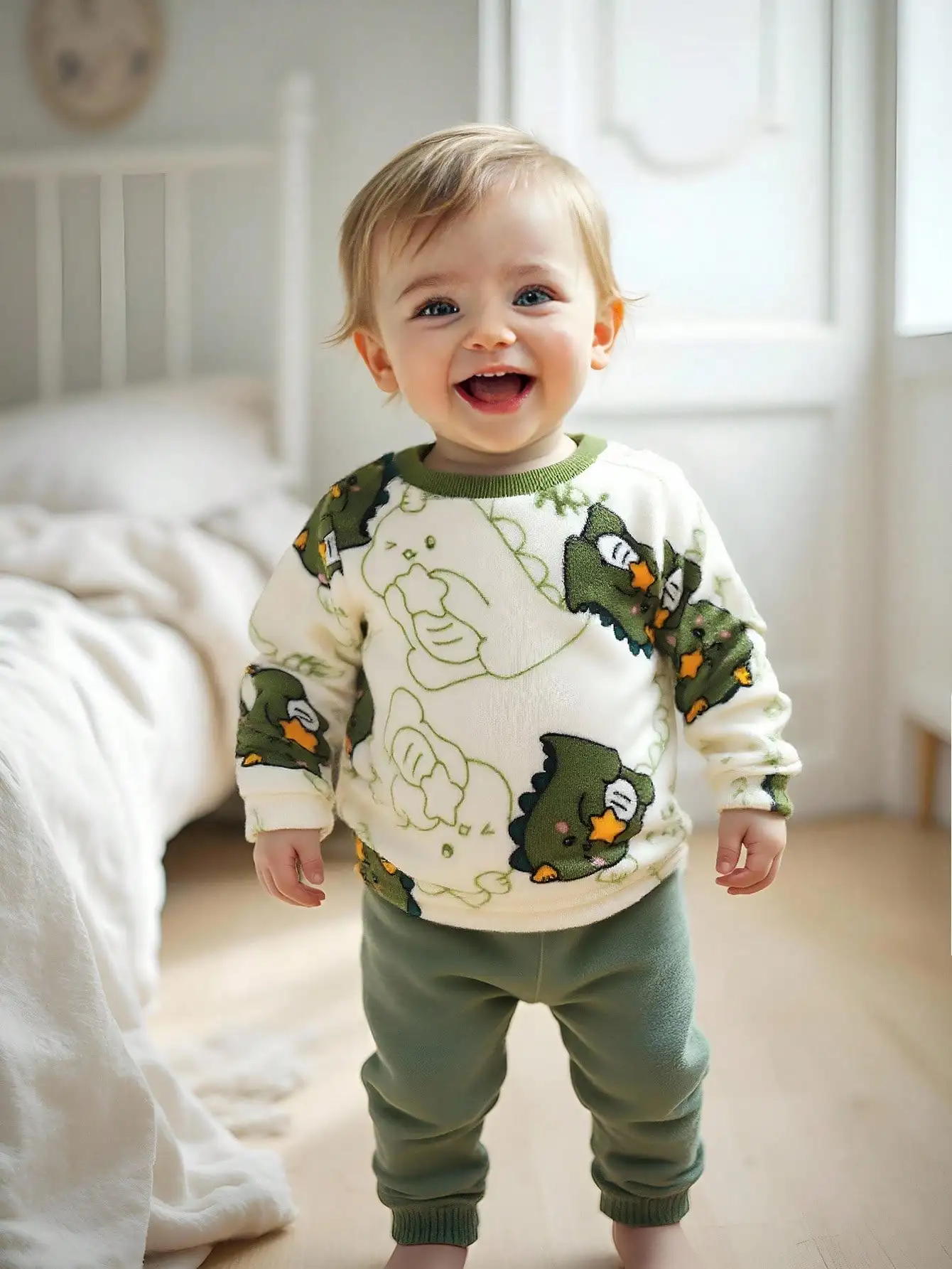 A Cute And Warm Plush Top For Boys In Autumn And Winter And A Dinosaur Print Sweater For Newborns And Babies