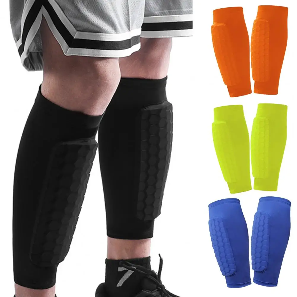 A Pair Leg Sleeves Shin Guards Shockproof Honeycomb Support Sock Shin Protector Soccer Gear Black Soccer Shields Sports Legging