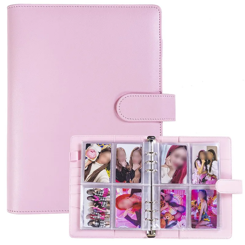 A5 Notebook Photocard Binder 25pcs Page(4 Grids) PU Leather Loose Leaf Organizer Photo Binder Book Kpop Photo Albums Idol Cards