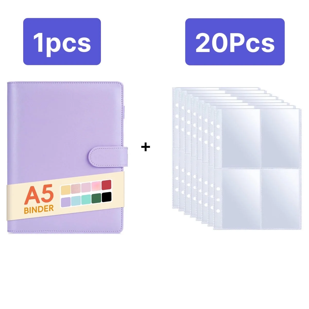 A5 Notebook Photocard Binder with 20 Pockets Sleeves, 6 Ring PU Leather Binder Loose Leaf Personal Organizer Photo Binder Book