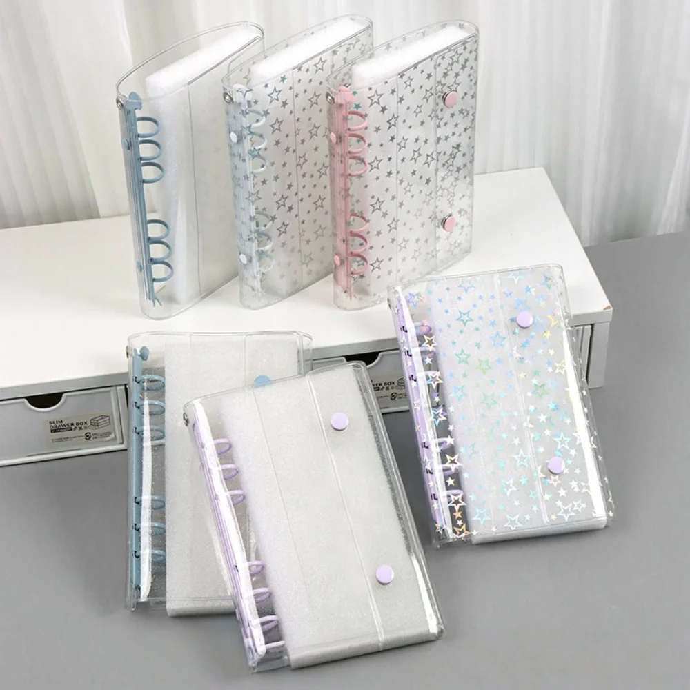 A6 Size Budget Binder Cover Clear Glitter PVC Binder Refillable Notebook for Photos Pictures Albums Organizer Planner Folder