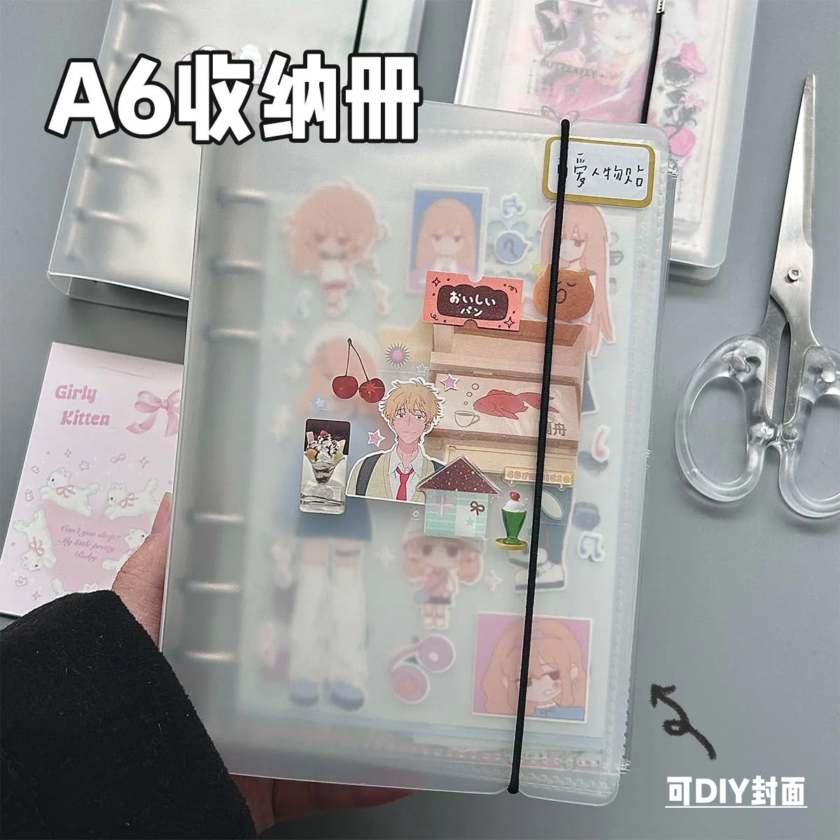 A6 Transparent PP 6-Ring Binder Cover Tie Closure for Ring-Bound Planner Pages Loose Leaf Binder Cover