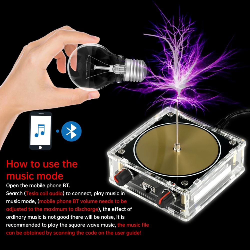 AC110V 220V Tesla Coil Artificial Lightning Touchable Music Rhythm Bluetooth Audio Input Science Experiment Teaching Module