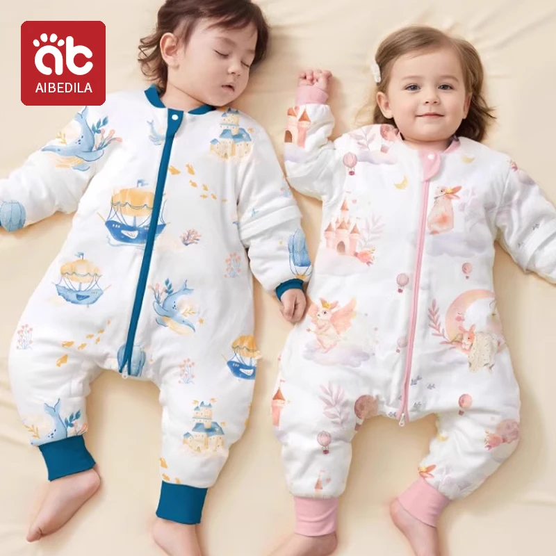 AIBEDILA Baby Thickening Split-legged Sleeping Bag With Detachable Sleeves For Boys Girls Children's Sleepsacks Autumn Winter