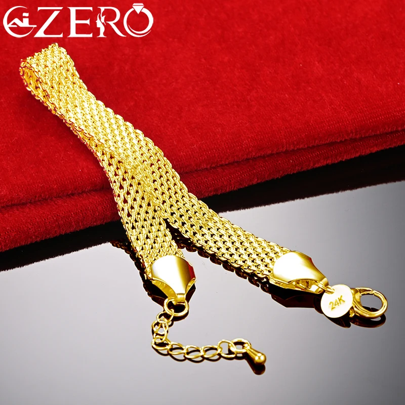 ALIZERO 18K Gold 10mm Weaving Chain Bracelet For Women Fashion Jewelry Wedding Party Accessories Charm Gift