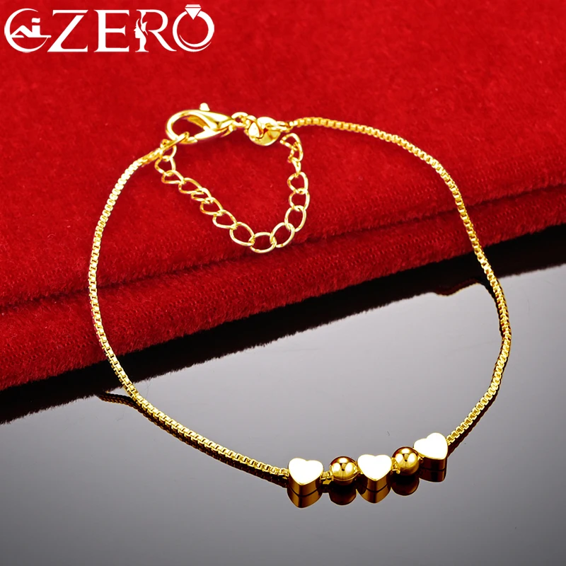 ALIZERO 18K Gold Bracelet 925 Sterling Silver Heart Beads Box Chain Bracelet For Women Fashion Charms Jewelry Wedding Gift