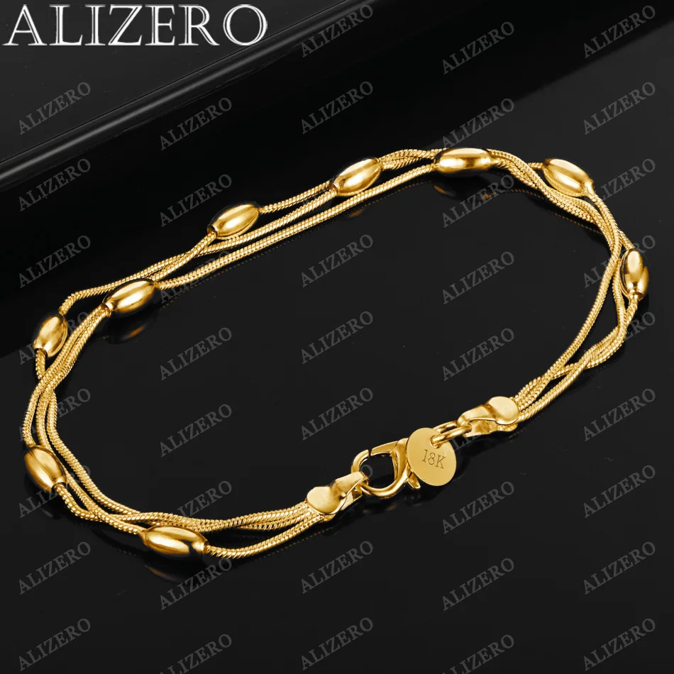 ALIZERO 18K Gold Snake Bone Chain Beads Bracelets For Women Fine Jewelry Wedding Banquet Party Gift Fashion Personality Bracelet