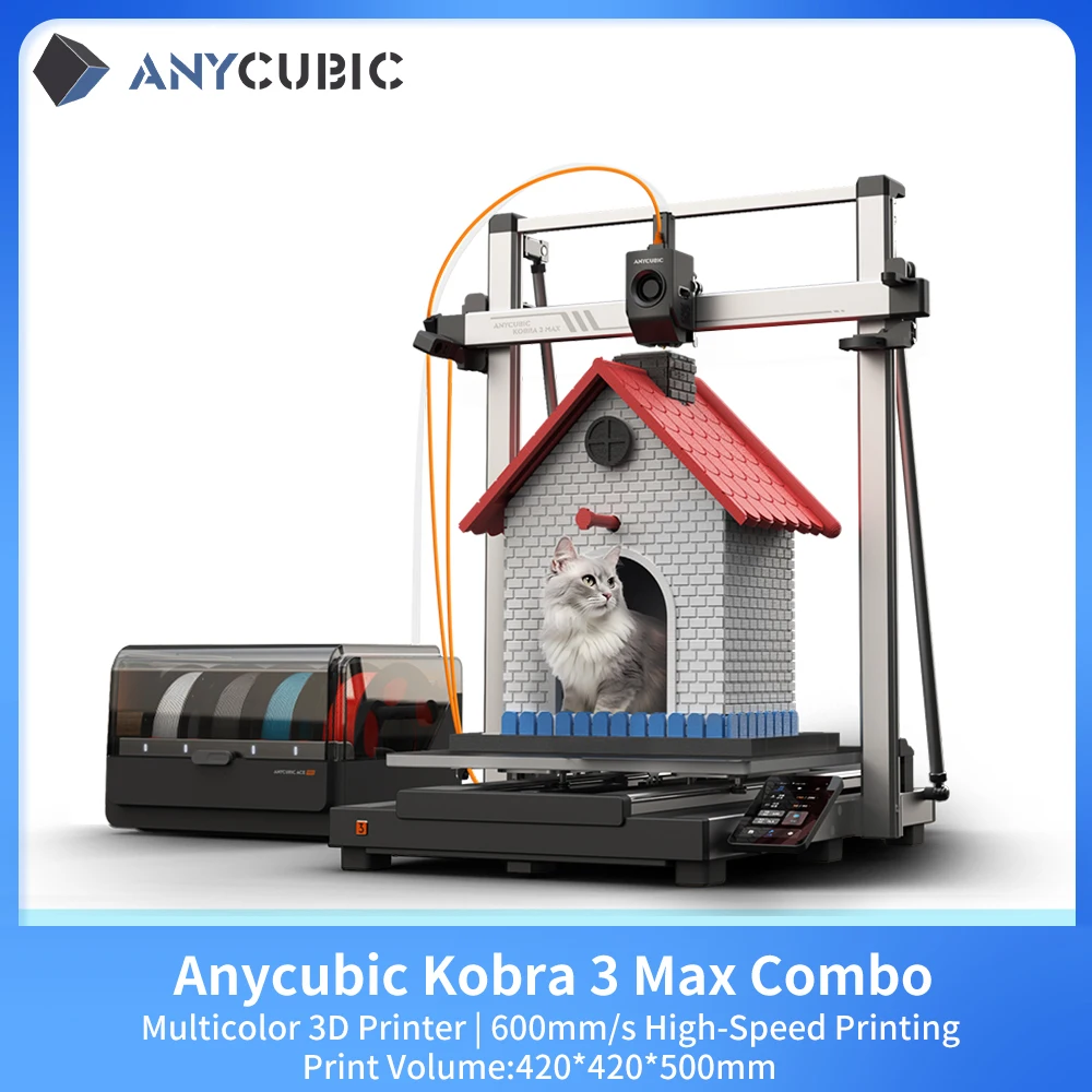 ANYCUBIC Kobra 3 Max Multi-Color 3D Printer Max 600mm/s Print Speed Large Build Size 500*420*420mm Smart APP Control