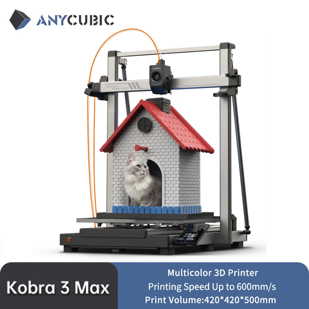 ANYCUBIC Kobra 3 Max Multi-Color 3D Printer Max Speed 600mm/s Massive Build Volume 500*420*420mm Smart APP Control