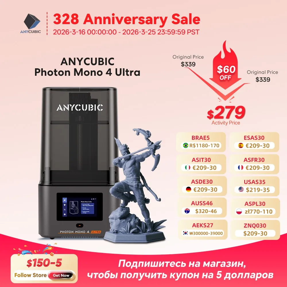 ANYCUBIC Photon Mono 4 Ultra 7 Inch 10K LCD 3D Printers High Speed UV Resin 3D Printer Printing Size 236mm*231mm*430mm 2.2L