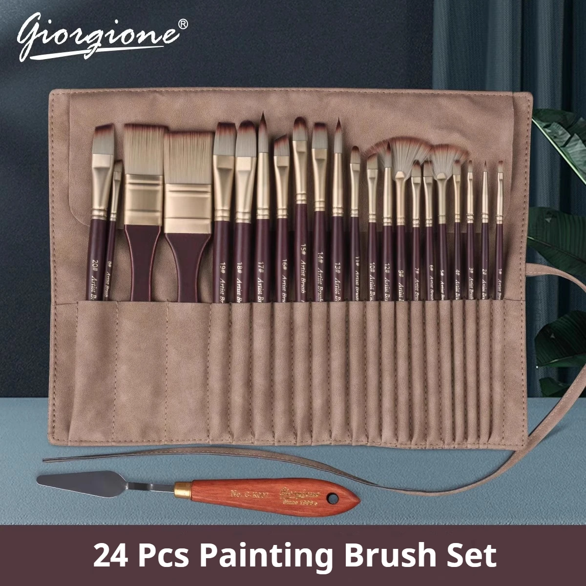 Acrylic Paint Brushes Oil Paint Brushes Artist Paint Brushes Set Bag Pack with Scraper 25 Pcs Gouache Wooden Handle Brushes