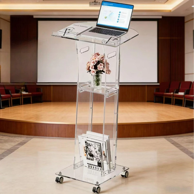 Acrylic Transparent Podium Stand Modern Conference Office Desk Storage Display Rack Classrooms Conference Tables with Wheels