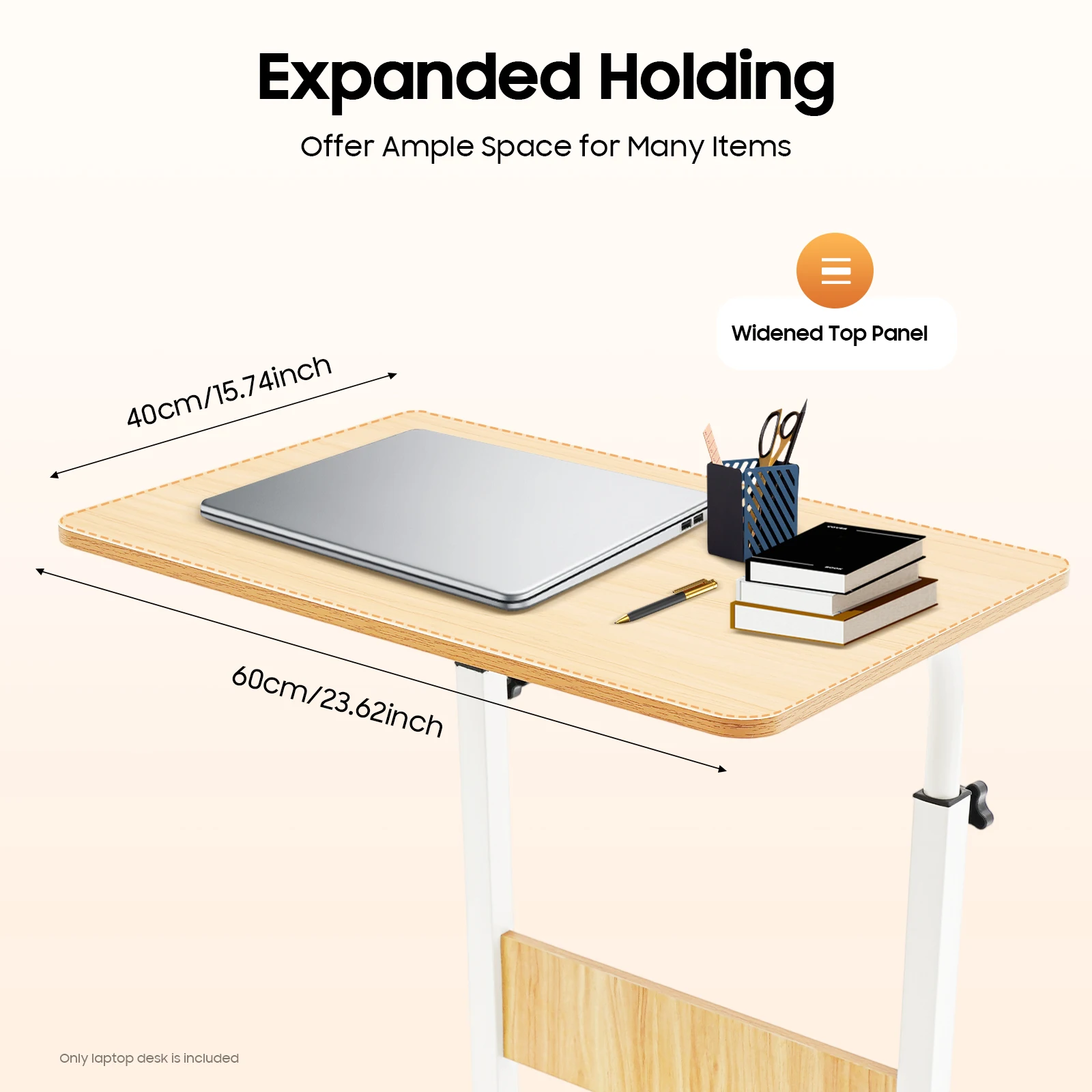 Adjustable Laptop Desk, Mobile Tabletop Stand with 4 Lockable Wheels, 15kg Load Rolling Study Table Computer Workstation