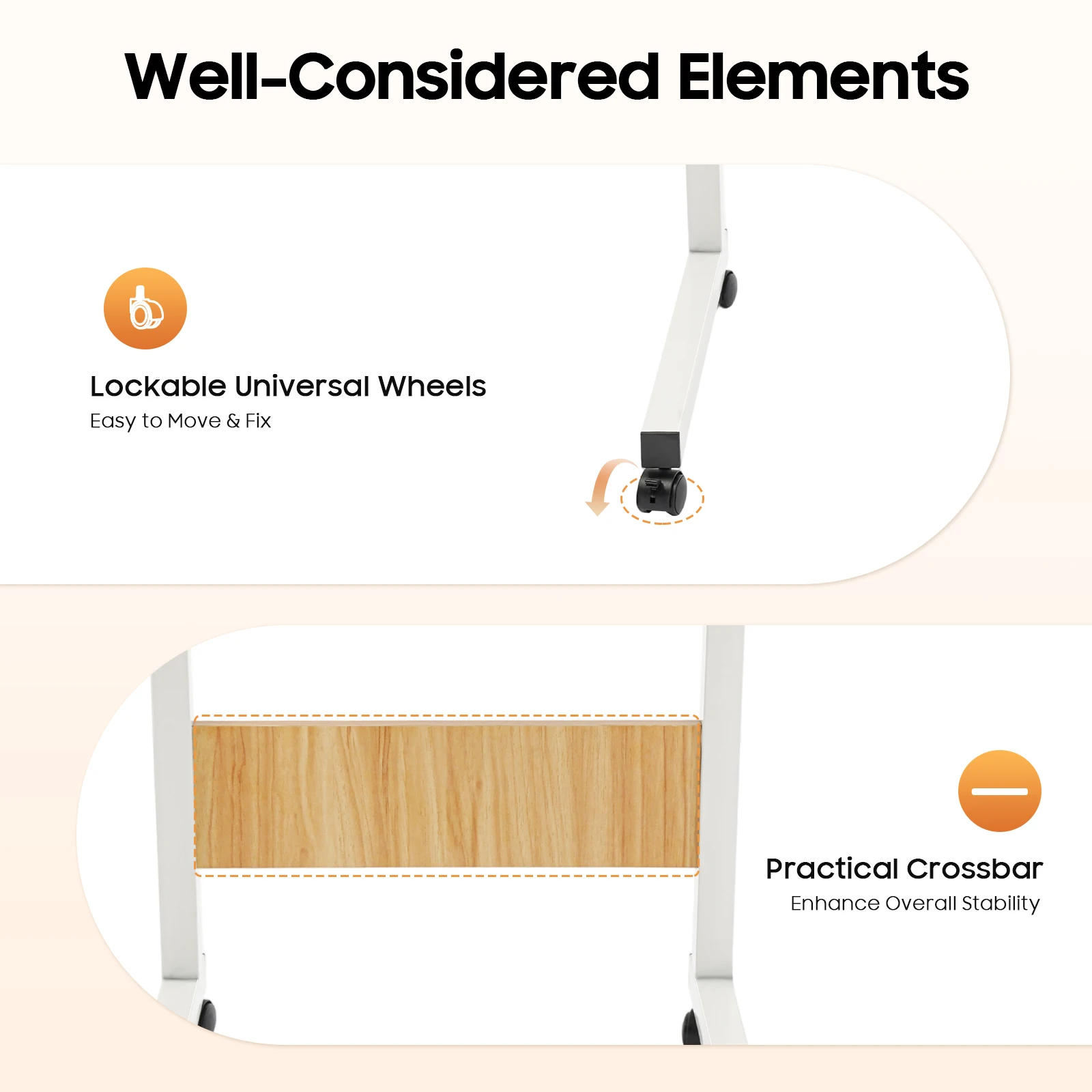 Adjustable Laptop Desk, Mobile Tabletop Stand with 4 Lockable Wheels, 15kg Load Rolling Study Table Computer Workstation