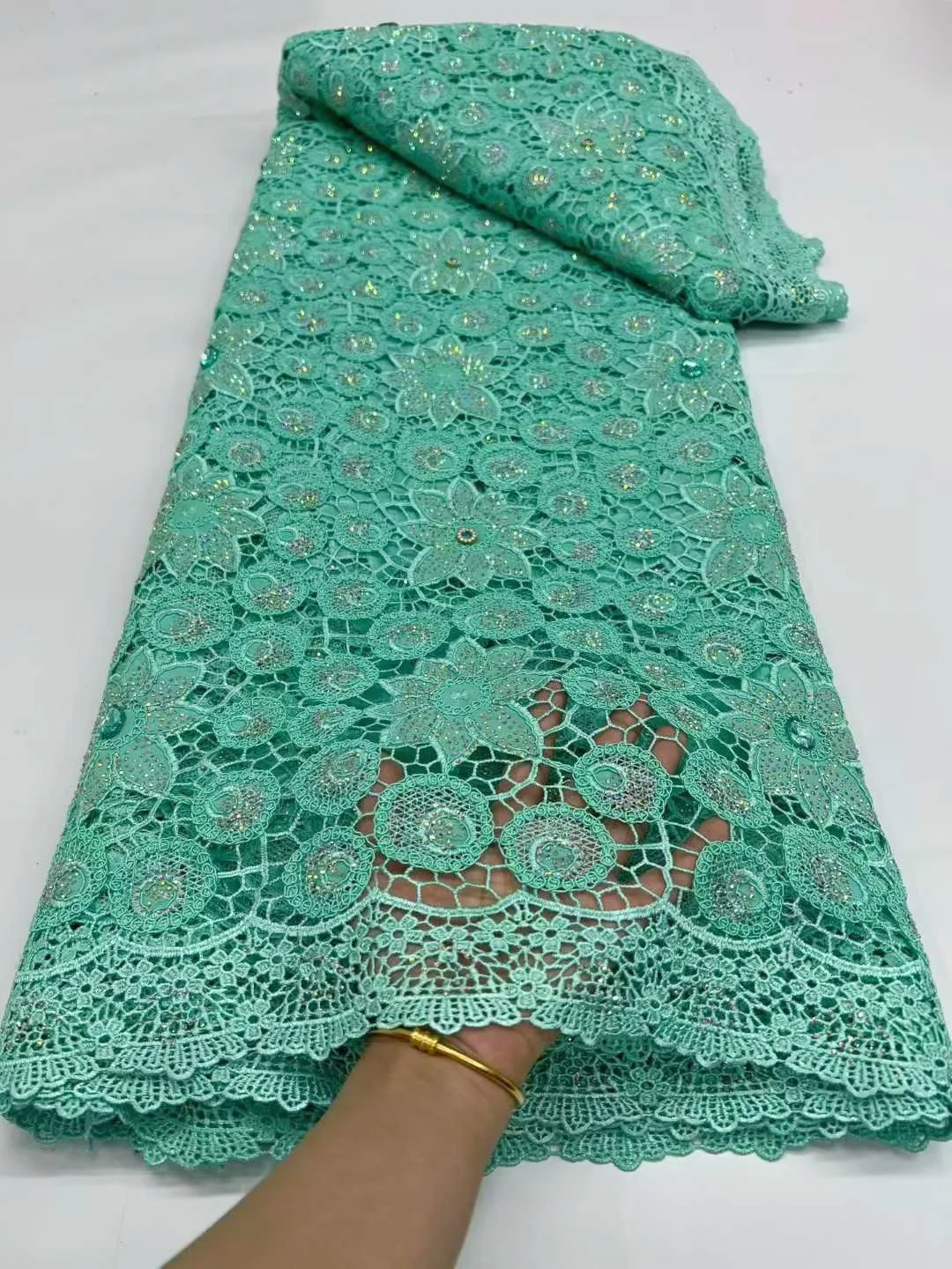 African Cord Lace Fabric 2026 High Quality Water Soluble Nigerian French Guipure Cord Lace With Sequins For Wedding Dress