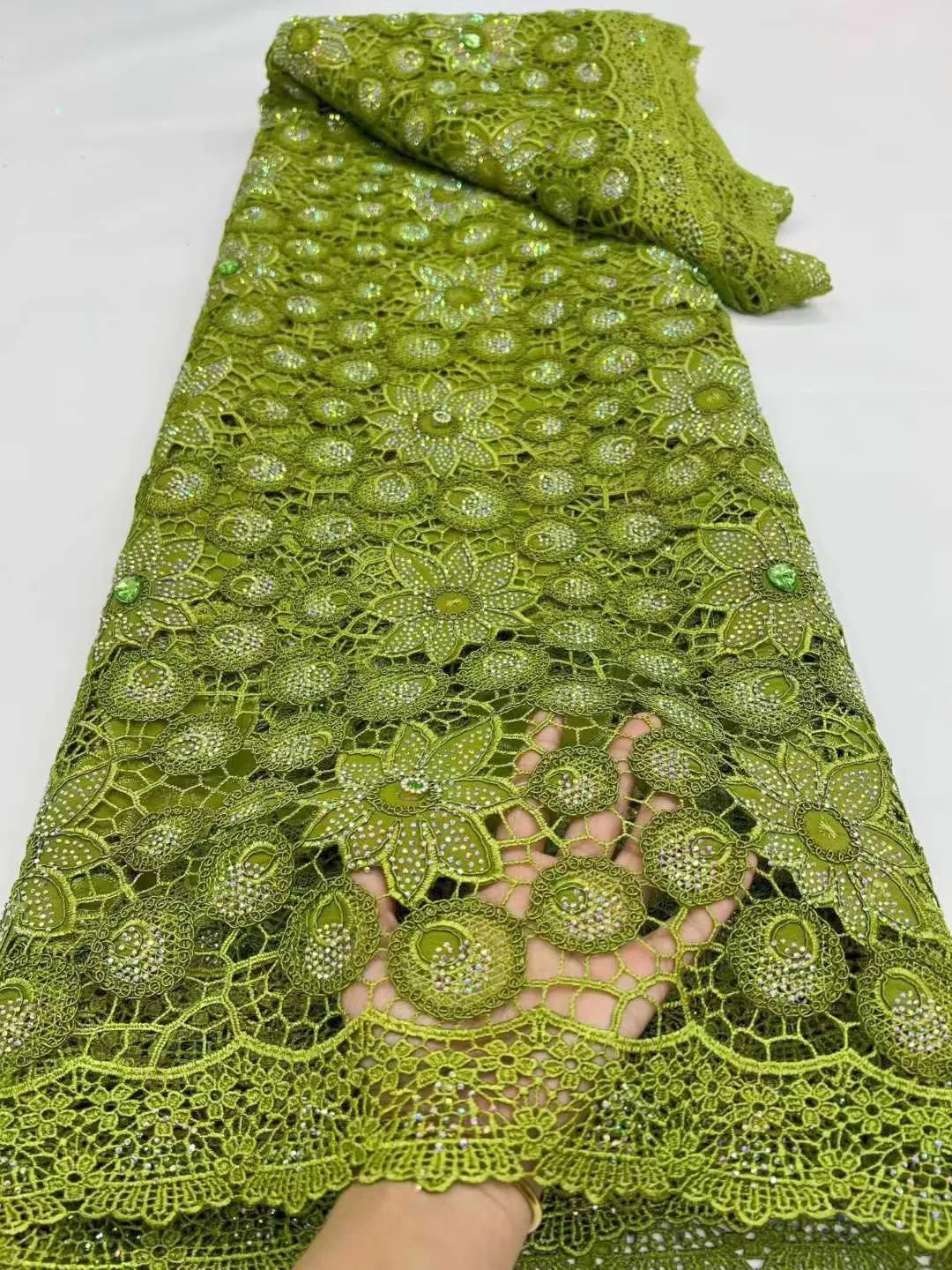 African Cord Lace Fabric 2026 High Quality Water Soluble Nigerian French Guipure Cord Lace With Sequins For Wedding Dress