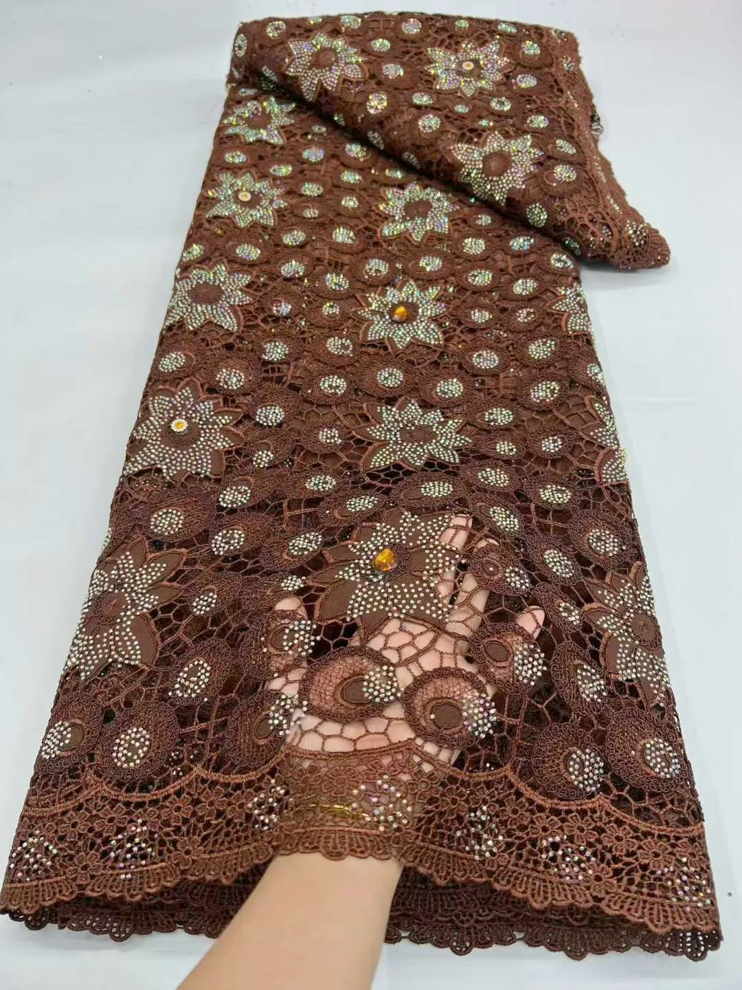 African Cord Lace Fabric 2026 High Quality Water Soluble Nigerian French Guipure Cord Lace With Sequins For Wedding Dress