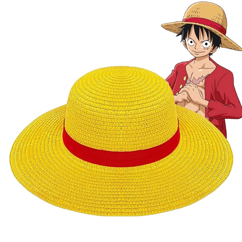 Anime ONE PIECE Luffy Straw Hat Monkey D Luffy Adult Cosplay Weave Yellow Straw Hat Beach Hats Halloween Party Costume Prop