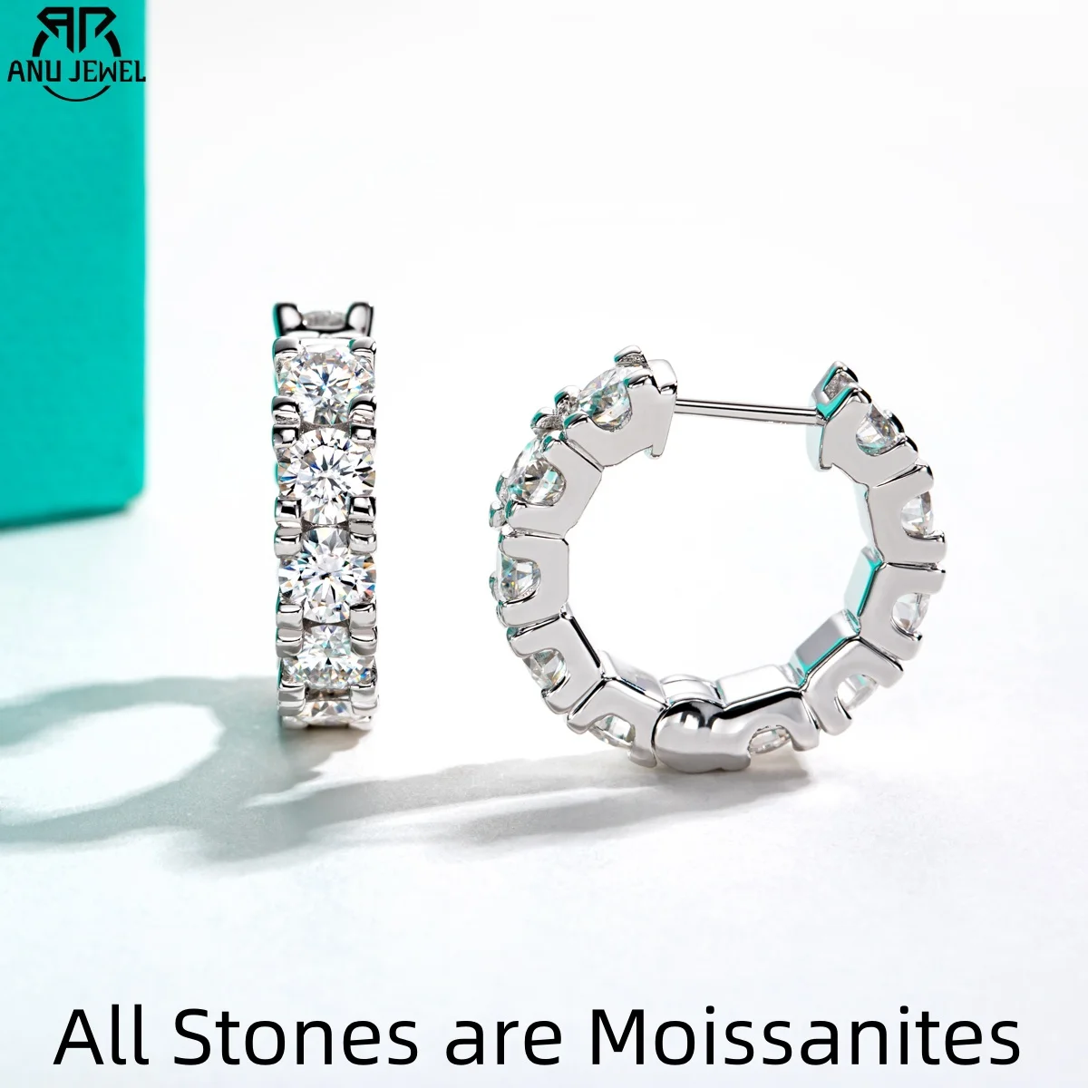 AnuJewel 2.6cttw(3mm)/6cttw(4mm) D Color Moissanites Hoop Earrings 925 Sterling Silver Luxury Huggie Earring for Women Jewelry