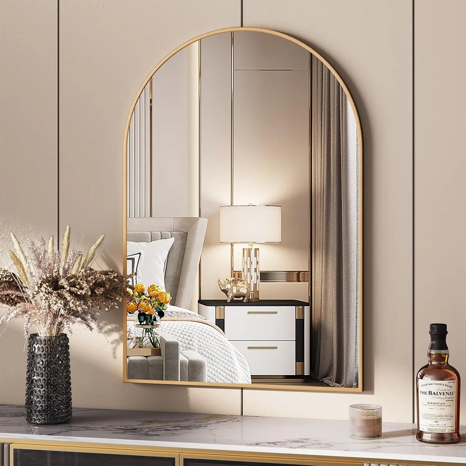 Arch Wall Mirror 66x96cm Decorative Mirror, Arch Semicircular Mirror, Tempered Glass with Aluminum Frame for Bathroom Hallway