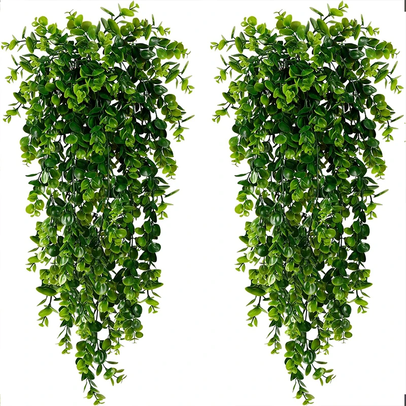 Artificial Hanging Plants Faux Eucalyptus Leaf Greenery Vine Outdoor UV Resistant Plastic Plants for DIY Home Wedding Decoration