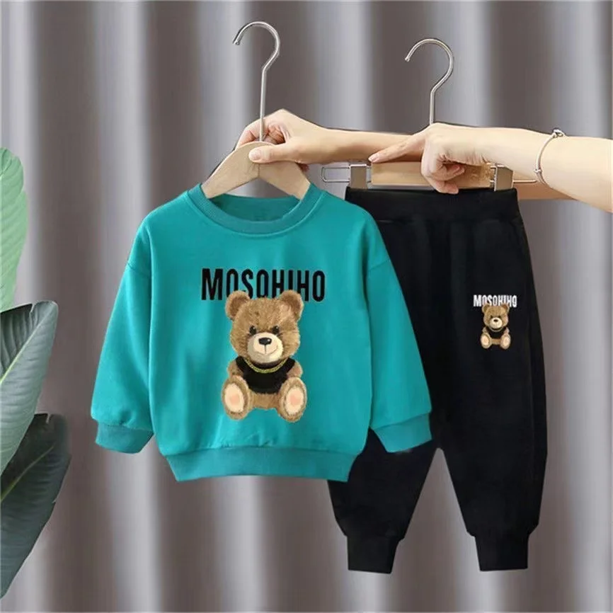 Autumn Baby Girl Clothes Set Cartoon Printed Pullover Sweatshirts Top And Pants Bottom 2 Pieces Suit Kid Children Boy Tracksuits